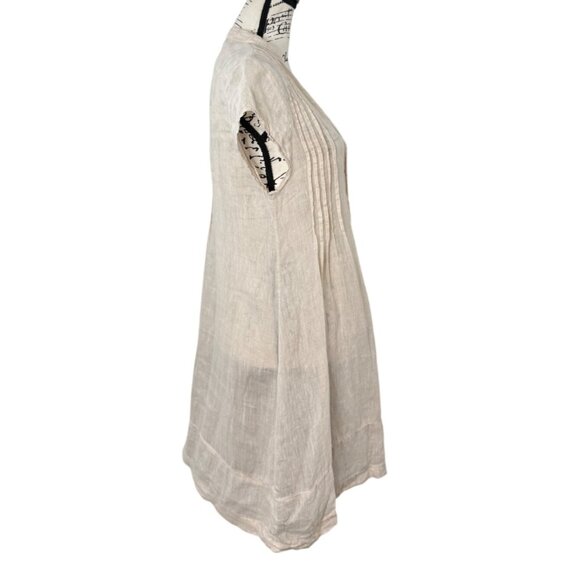 CP Shades Womens Linen V-Neck Pintuck Tunic Dress Cap-Sleeve Peach Beige Size S - Picture 2 of 8